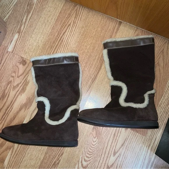 Cole Haan Air Nike Air Sole Lily Brown Suede Shearling Waterproof Boots 10 - Picture 2 of 5